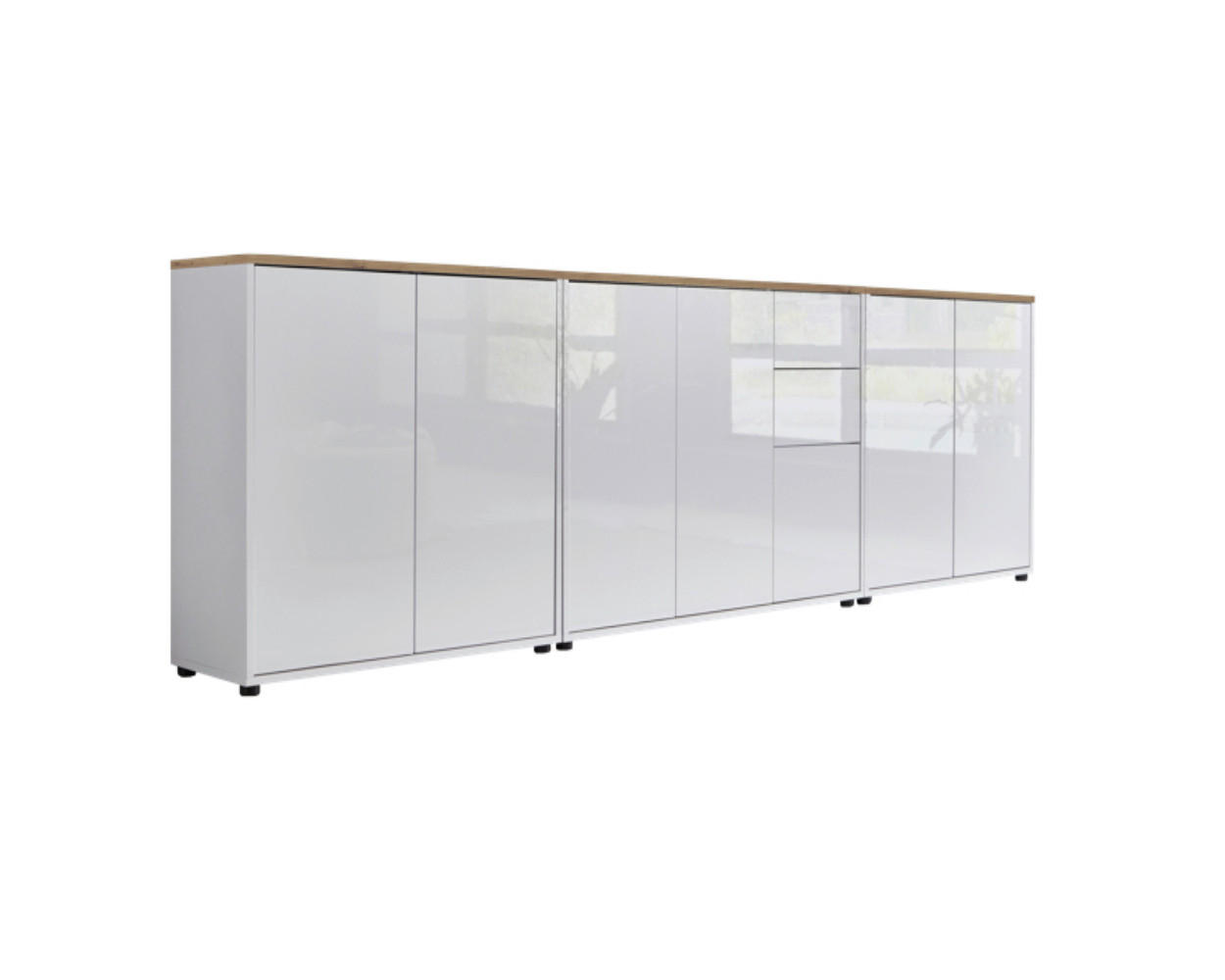 SIDEBOARD 263,5/73/33 cm  in Weiß, Eiche Artisan, Weiß Hochglanz  - Weiß Hochglanz/Schwarz, MODERN, Holzwerkstoff/Kunststoff (263,5/73/33cm) - MID.YOU