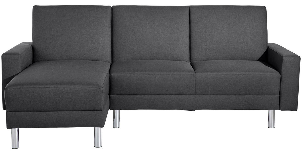 ECKSCHLAFSOFA inkl. Hocker in Graphitfarben Textil   - Chromfarben/Graphitfarben, Konventionell, Textil/Metall (152/230cm) - Max Winzer