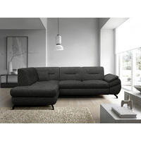 ECKSOFA in Struktur, Plüsch Dunkelgrau  - Dunkelgrau/Schwarz, Design, Textil/Metall (201/274cm) - MID.YOU