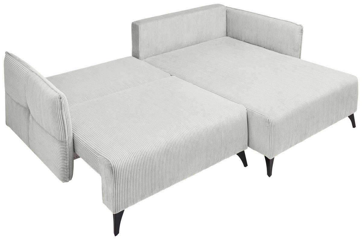 ECKSOFA Creme Cord  - Creme/Schwarz, Design, Textil/Metall (254/175cm) - Stylife