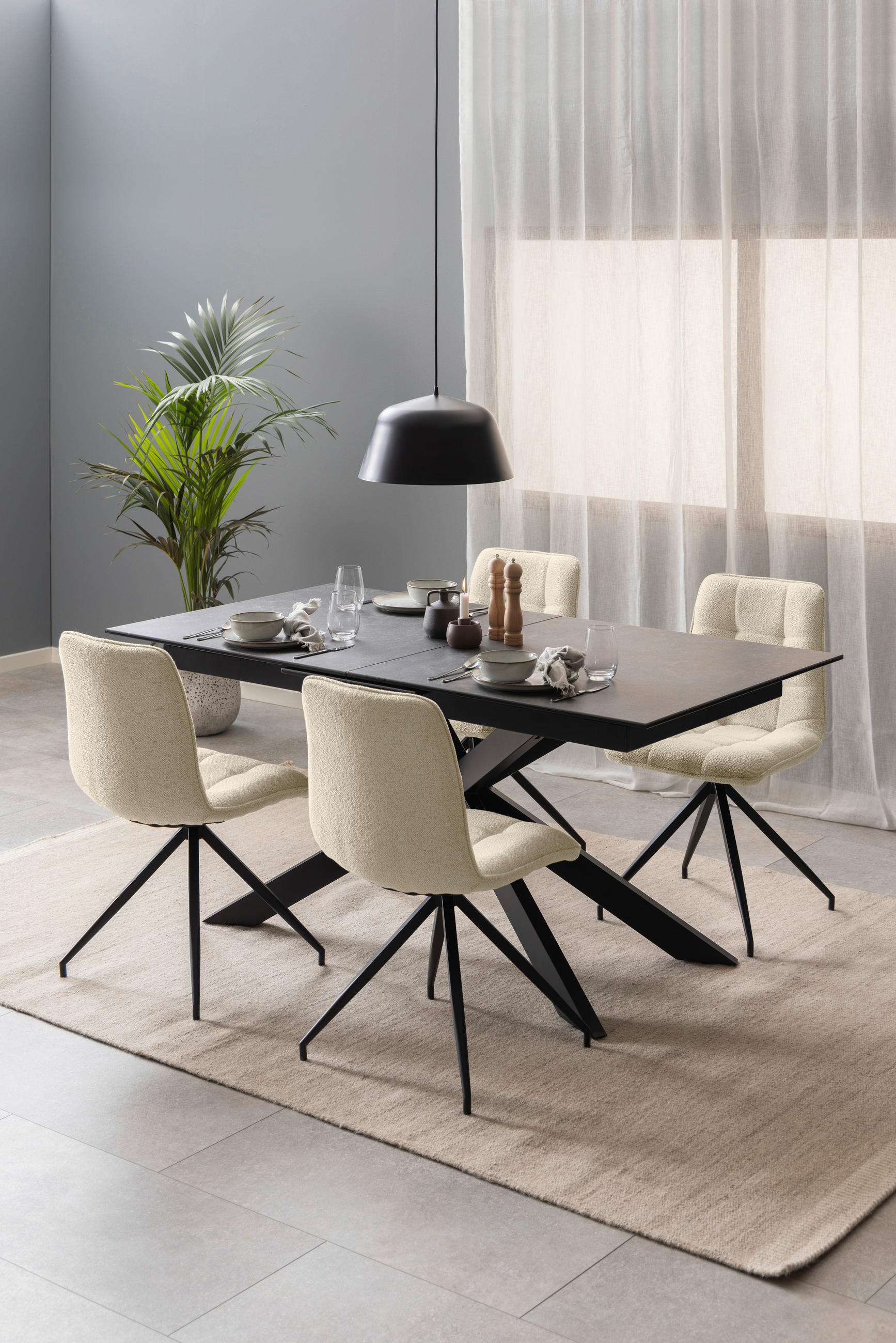 STUHL Webstoff Creme  - Creme/Schwarz, Design, Textil/Metall (47/85/55,5cm) - MID.YOU