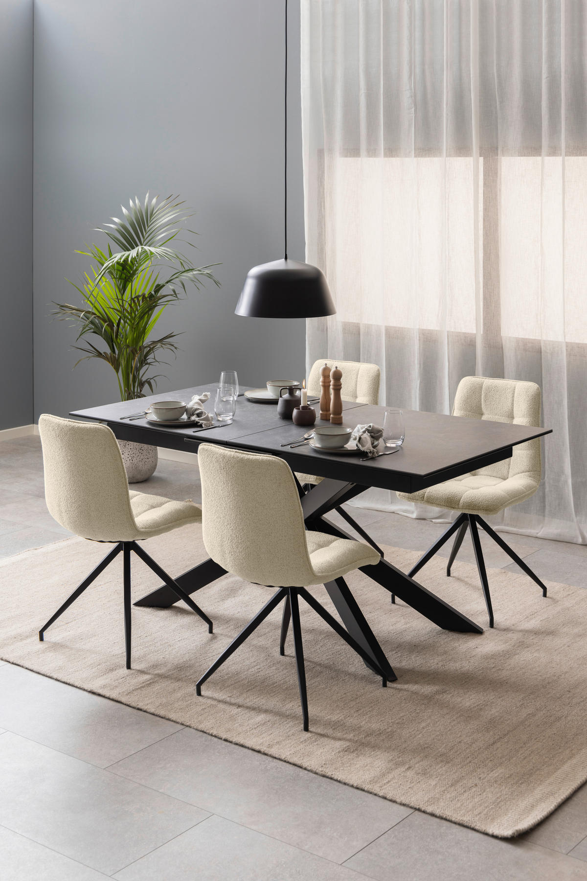 STOLICA  krem  tekstil      - crna/krem, Design, tekstil/metal (47/85/55,5cm) - MID.YOU