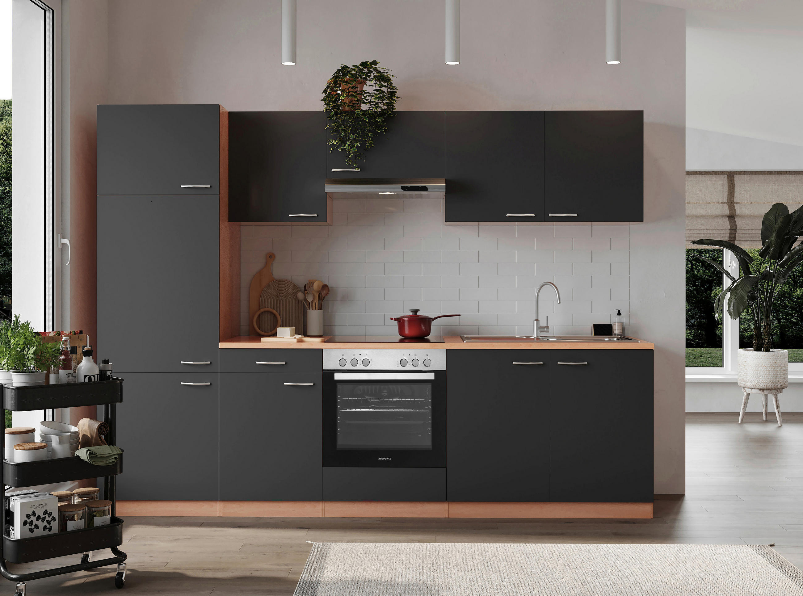 BLOK KUHINJA S APARATIMA  siva  - siva/boje bukve, Basics, drvni materijal/plastika (270cm) - Respekta