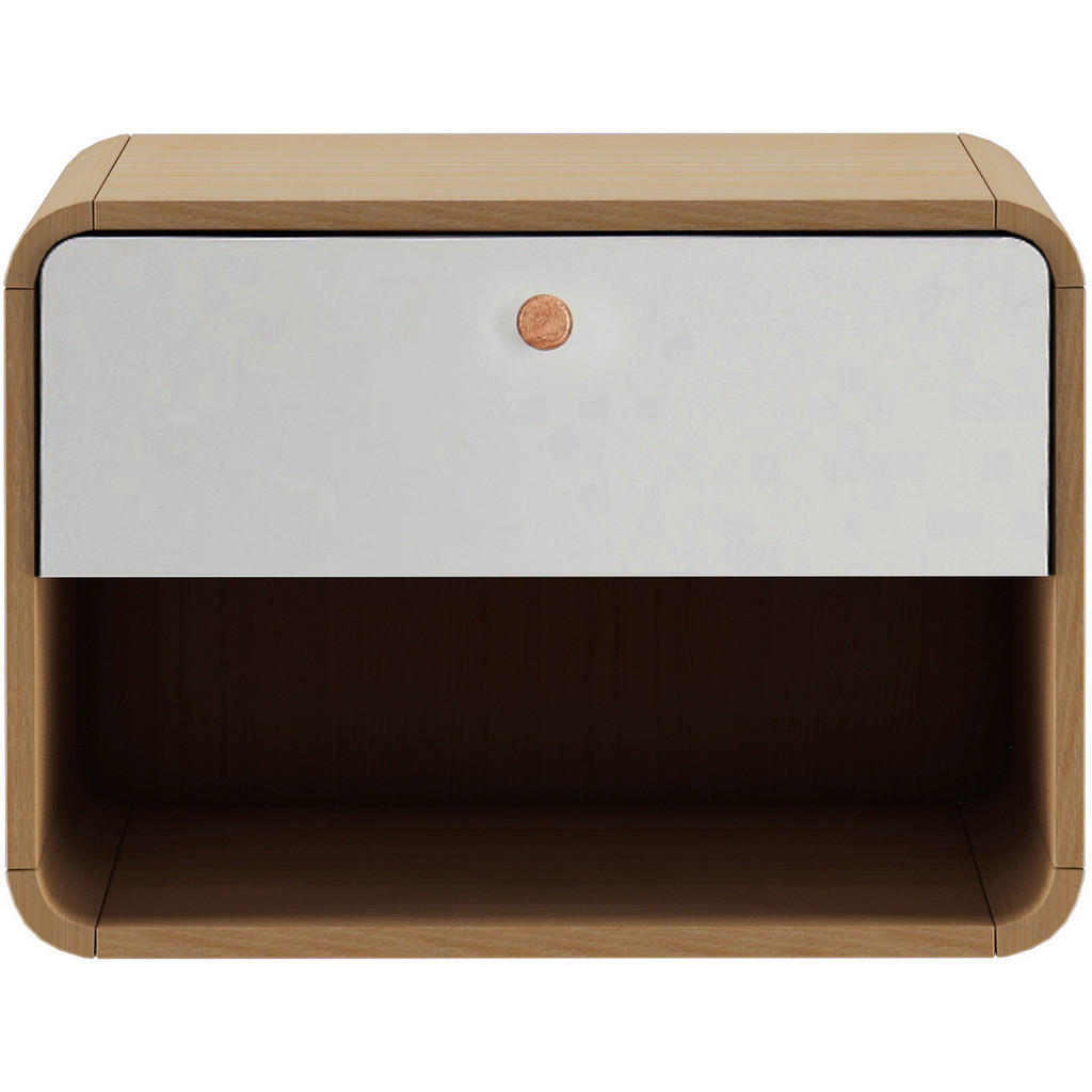 Thumbnail - Mid.you Nachttisch Cassie,Weiß, Eiche, Holz, Holzoptik, 1 Schublade(n) Schubladen, rechteckig, 51x39x37 cm, hängend, Sch...