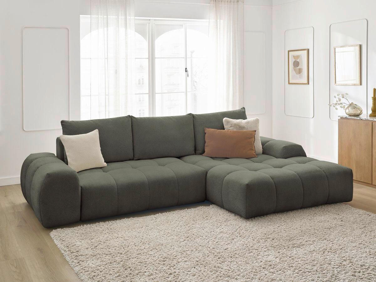 ECKSCHLAFSOFA EVEREST  mit Rücken echt, Armteil links, Armteil rechts Flachgewebe Grün  - Schwarz/Grün, MODERN, Kunststoff/Textil (318/180cm) - Livetastic