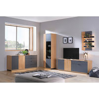 WOHNWAND  in Grau, Eichefarben 250/200/42 cm  - Eichefarben/Schwarz, Natur, Glas/Holz (250/200/42cm) - Linea Natura