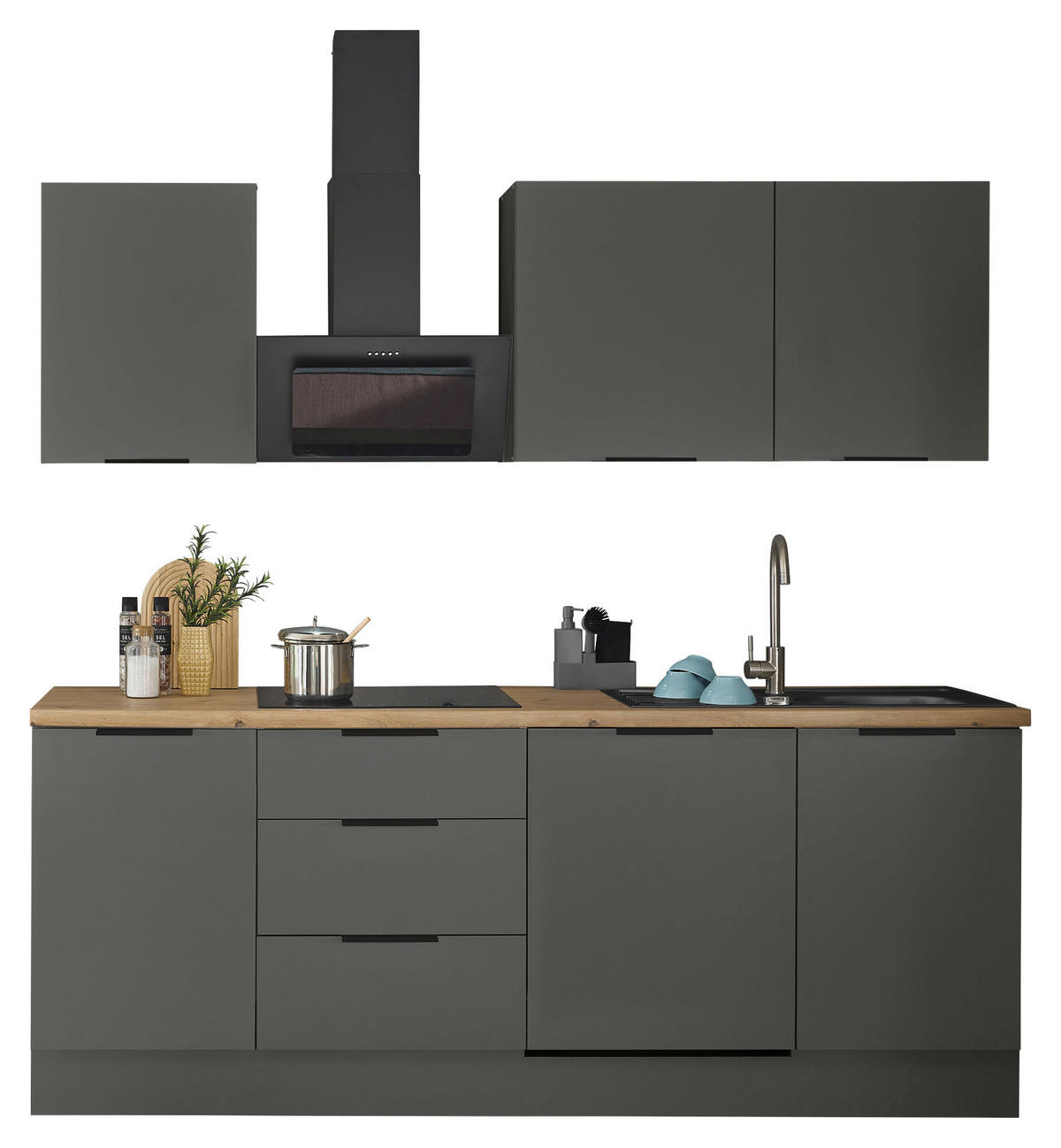 KÜCHENLEERBLOCK   in Graphitfarben  - Schwarz/Graphitfarben, Basics, Holzwerkstoff/Metall (220/211/60cm) - Xora