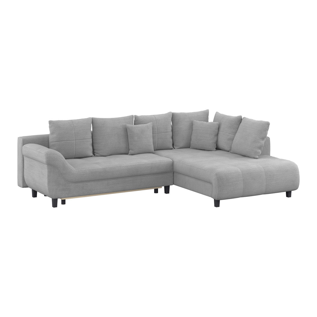 ECKSOFA MENDOZA NEW Blaugrau Chenille, Struktur Zierkissen, Rückenkissen, Bettkasten  - Blaugrau/Schwarz, KONVENTIONELL, Textil (309/197cm) - MID.YOU