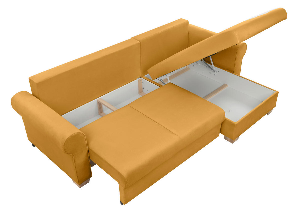 ECKSOFA in Gelb  - Gelb/Buchefarben, Design, Holz/Textil (266/161cm) - MID.YOU