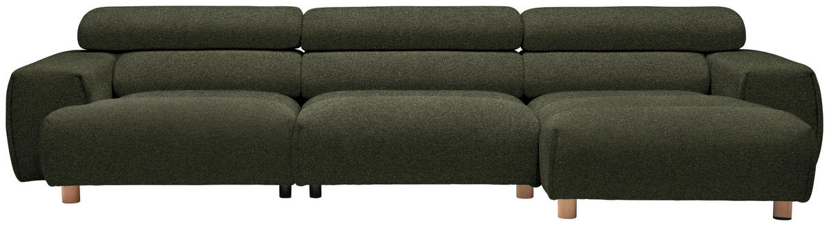 ECKSOFA in Velours Dunkelgrün  329/150 cm  - Dunkelgrün/Buchefarben, Design, Holz/Textil (329/150cm) - Lomoco
