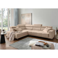 ECKSOFA INTERA Hellbraun Struktur Kopfteilverstellung, Sitzvorzug  - Hellbraun/Schwarz, KONVENTIONELL, Textil/Metall (225/305cm) - Livetastic