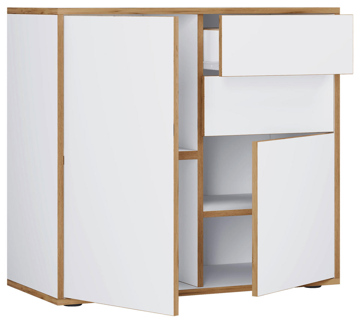 KOMMODE Salia, 79/74/33 cm, 2 Schublade(n)  - Honigeiche/Schwarz, Design, Holzwerkstoff/Kunststoff (79/74/33cm) - MID.YOU