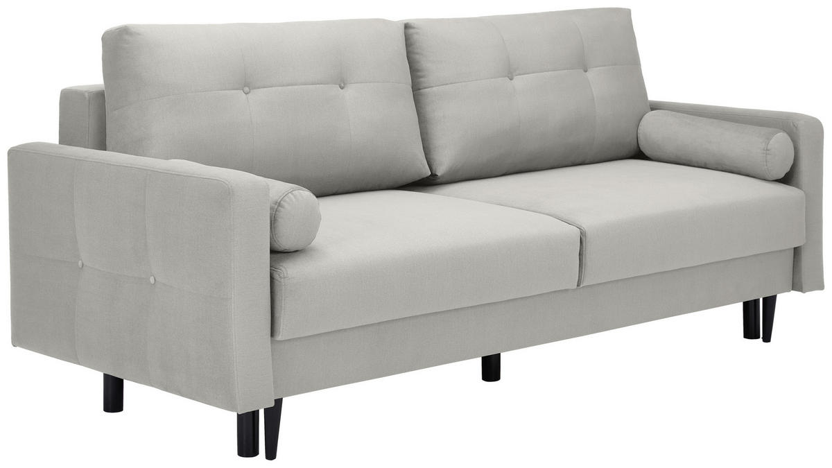 SCHLAFSOFA in Samt Hellgrau  - Hellgrau/Schwarz, Konventionell, Holz/Textil (220/95/98cm) - MID.YOU