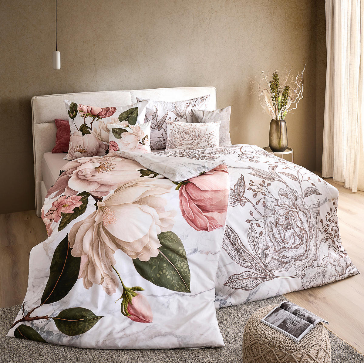 OBOJESTRANSKA POSTELJNINA CALM LIVING 140/200 cm saten bež  - bež, Konvencionalno, tekstil (140/200cm) - Esposa