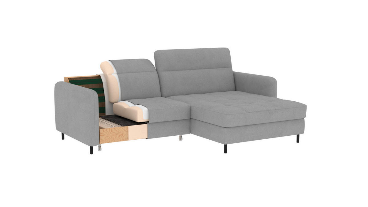ECKSOFA in Velours Creme  228/165 cm  - Creme/Schwarz, Design, Textil/Metall (228/165cm) - MID.YOU