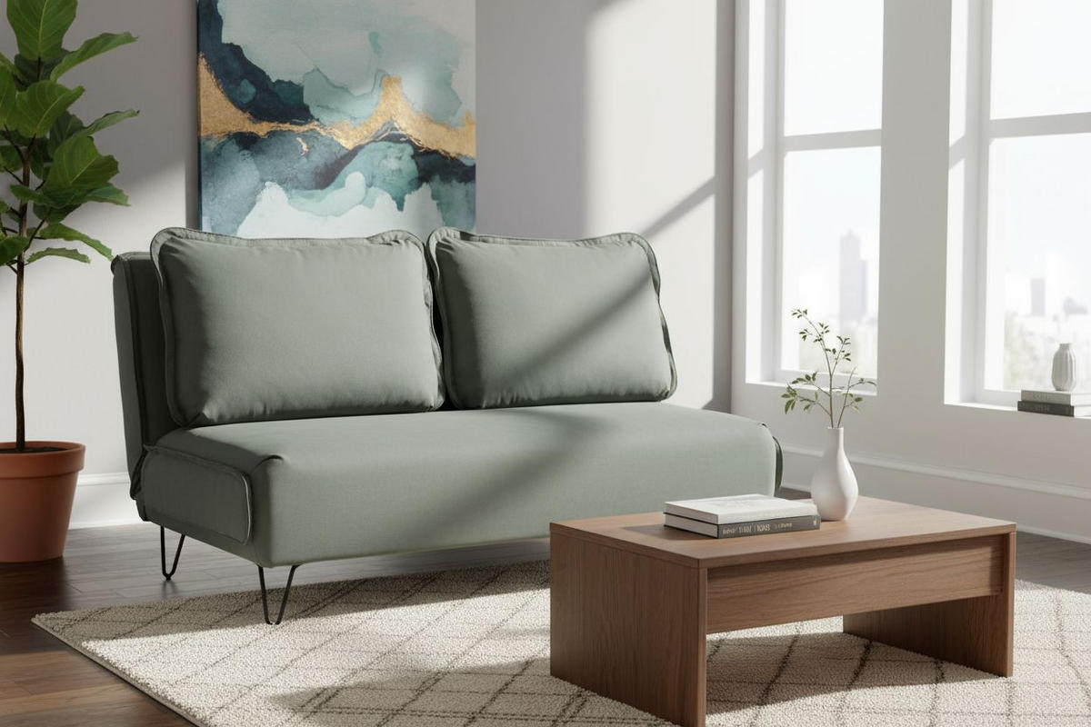 SCHLAFSOFA Webstoff Grün, Taupe  - Taupe/Schwarz, Design, Textil/Metall (152/82/92cm) - Livetastic