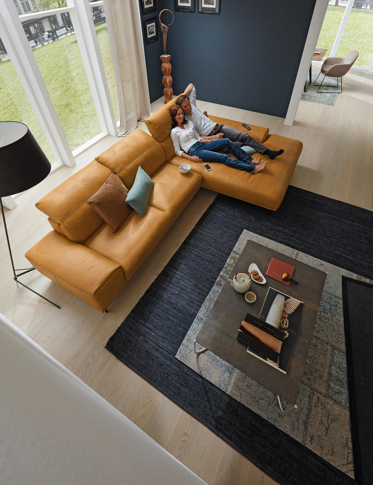 ECKSOFA MR 2490 Gelb Echtleder  - Gelb/Bronzefarben, Design, Leder/Metall (342/207cm) - Musterring