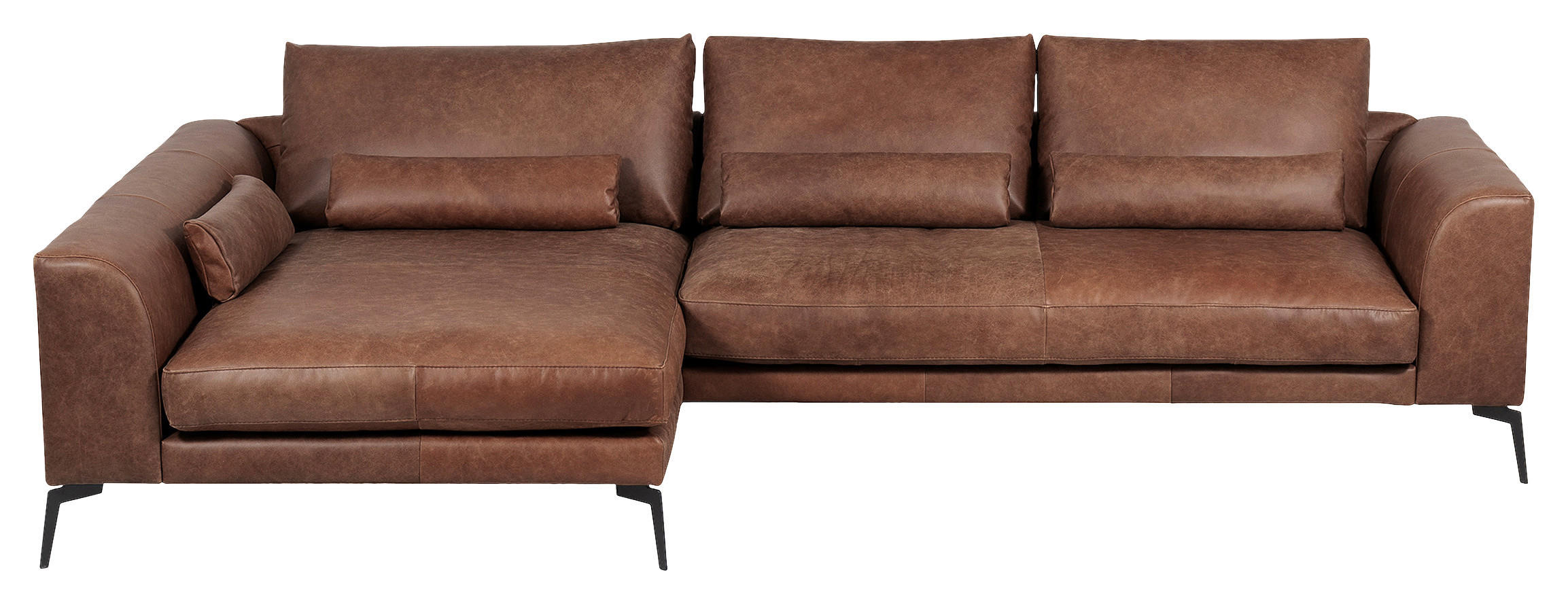ECKSOFA in Echtleder Braun  - Schwarz/Braun, Design, Leder/Metall (172/313cm) - Livetastic