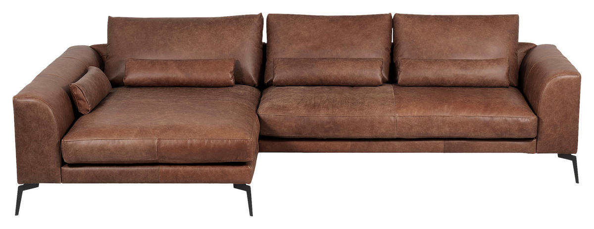 ECKSOFA in Echtleder Braun  172/313 cm  - Schwarz/Braun, Design, Leder/Metall (172/313cm) - Livetastic