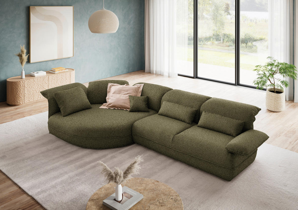 ECKSOFA Chenille Grün  - Schwarz/Grün, Design, Kunststoff/Textil (154/343cm) - Koinor