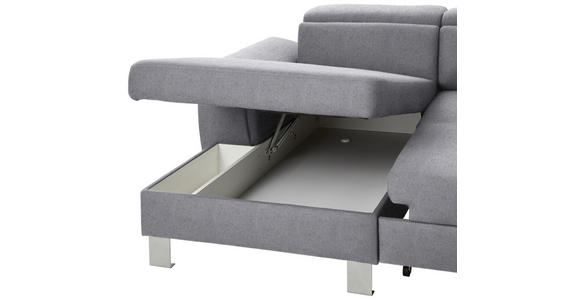 WOHNLANDSCHAFT inkl.Funktionen Hellgrau Webstoff  - Silberfarben/Hellgrau, Design, Textil/Metall (168/320/226cm) - Xora