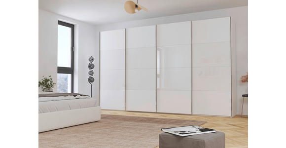 SCHWEBETÜRENSCHRANK 361/223/68 cm 4-türig Weiß  - Chromfarben/Weiß, KONVENTIONELL, Glas/Holzwerkstoff (361/223/68cm) - Novel