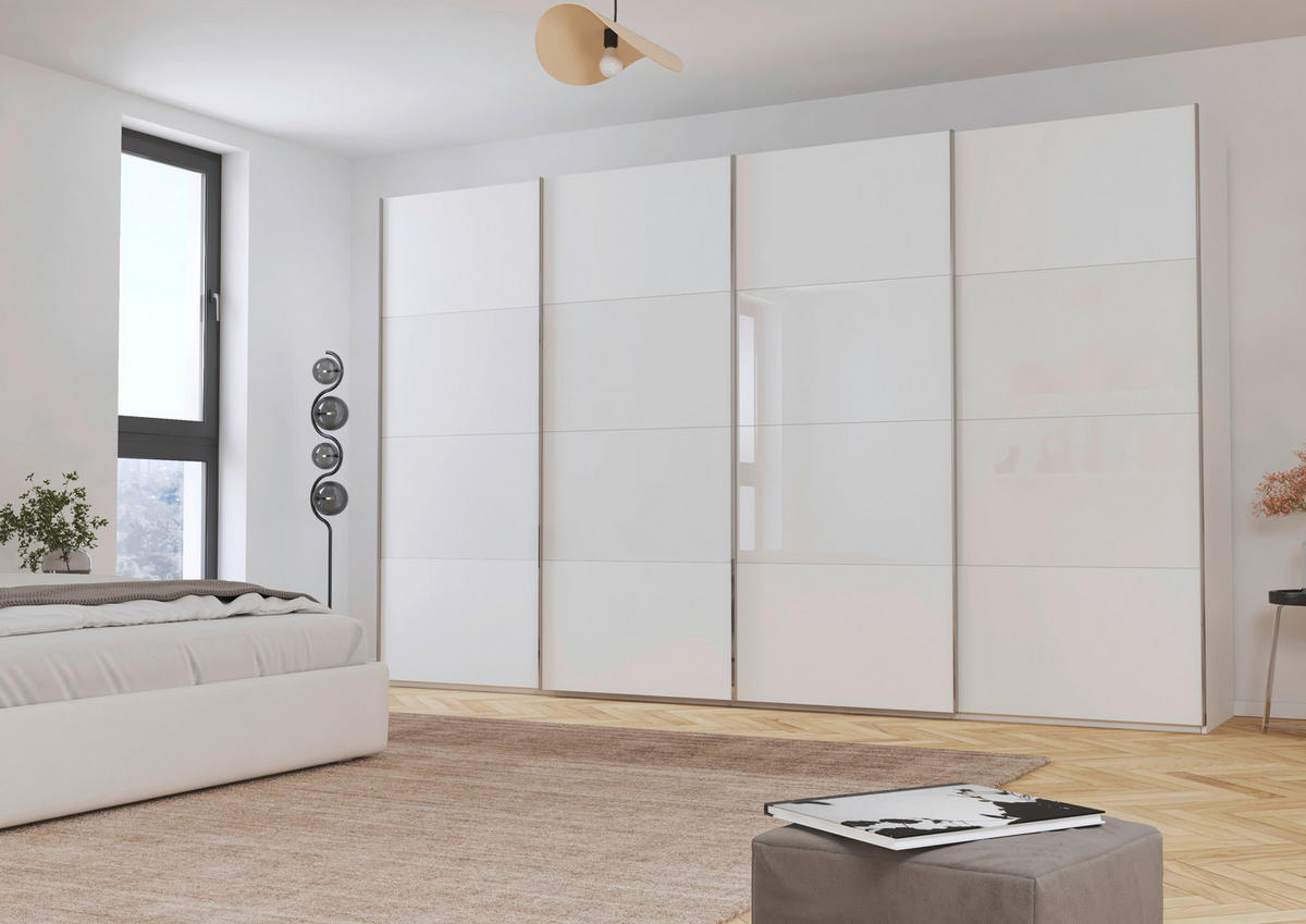 SCHWEBETÜRENSCHRANK 361/223/68 cm 4-türig Weiß  - Chromfarben/Weiß, KONVENTIONELL, Glas/Holzwerkstoff (361/223/68cm) - Novel