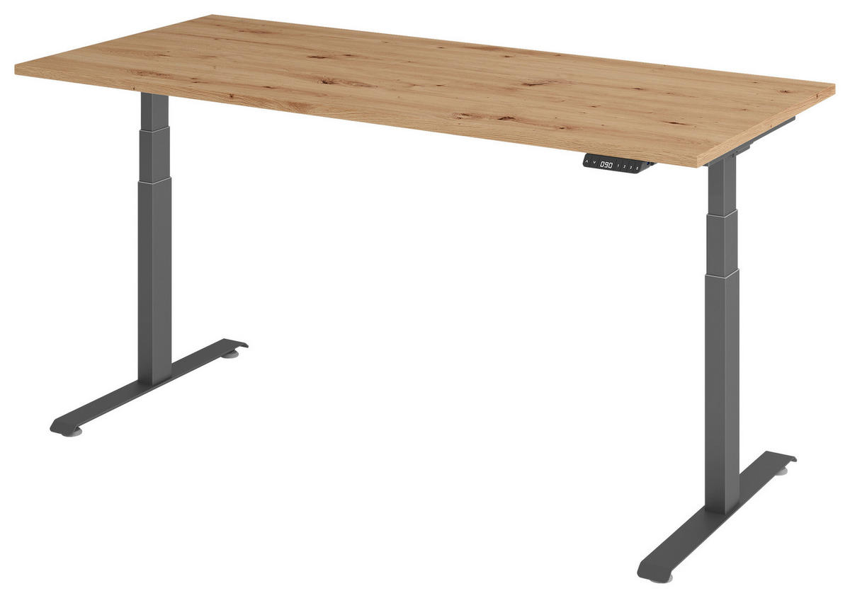 SCHREIBTISCH 180/80/64,5-129,5 cm  in Graphitfarben, Eichefarben  - Eichefarben/Graphitfarben, KONVENTIONELL, Holzwerkstoff/Metall (180/80/64,5-129,5cm) - Venda