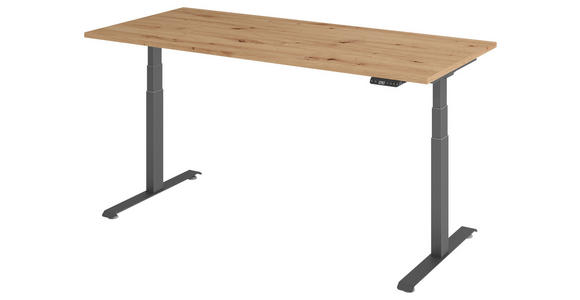 SCHREIBTISCH 180/80/64,5-129,5 cm Graphitfarben, Eichefarben höhenverstellbar  - Eichefarben/Graphitfarben, KONVENTIONELL, Holzwerkstoff/Metall (180/80/64,5-129,5cm) - Venda
