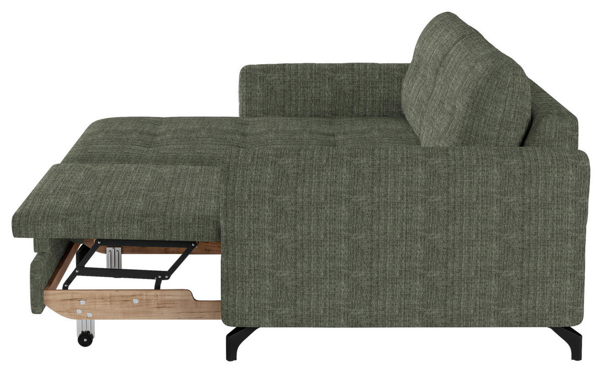 ECKSOFA in Flachgewebe, Leinenoptik Grün  - Schwarz/Grün, Design, Textil/Metall (170/242cm) - Xora