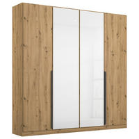 DREHTÜRENSCHRANK 181/210/54 cm,  in Eiche Artisan, Weiß, 4 Tür(en)  - Weiß/Eiche Artisan, MODERN, Glas/Holzwerkstoff (181/210/54cm) - Rauch Möbel