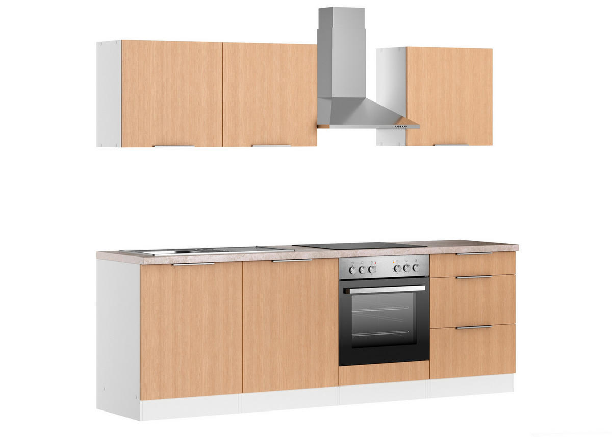 KÜCHENBLOCK 240 cm   in Weiss, Eichefarben  - Weiss/Eichefarben, Lifestyle, Holzwerkstoff/Metall (240cm) - Held