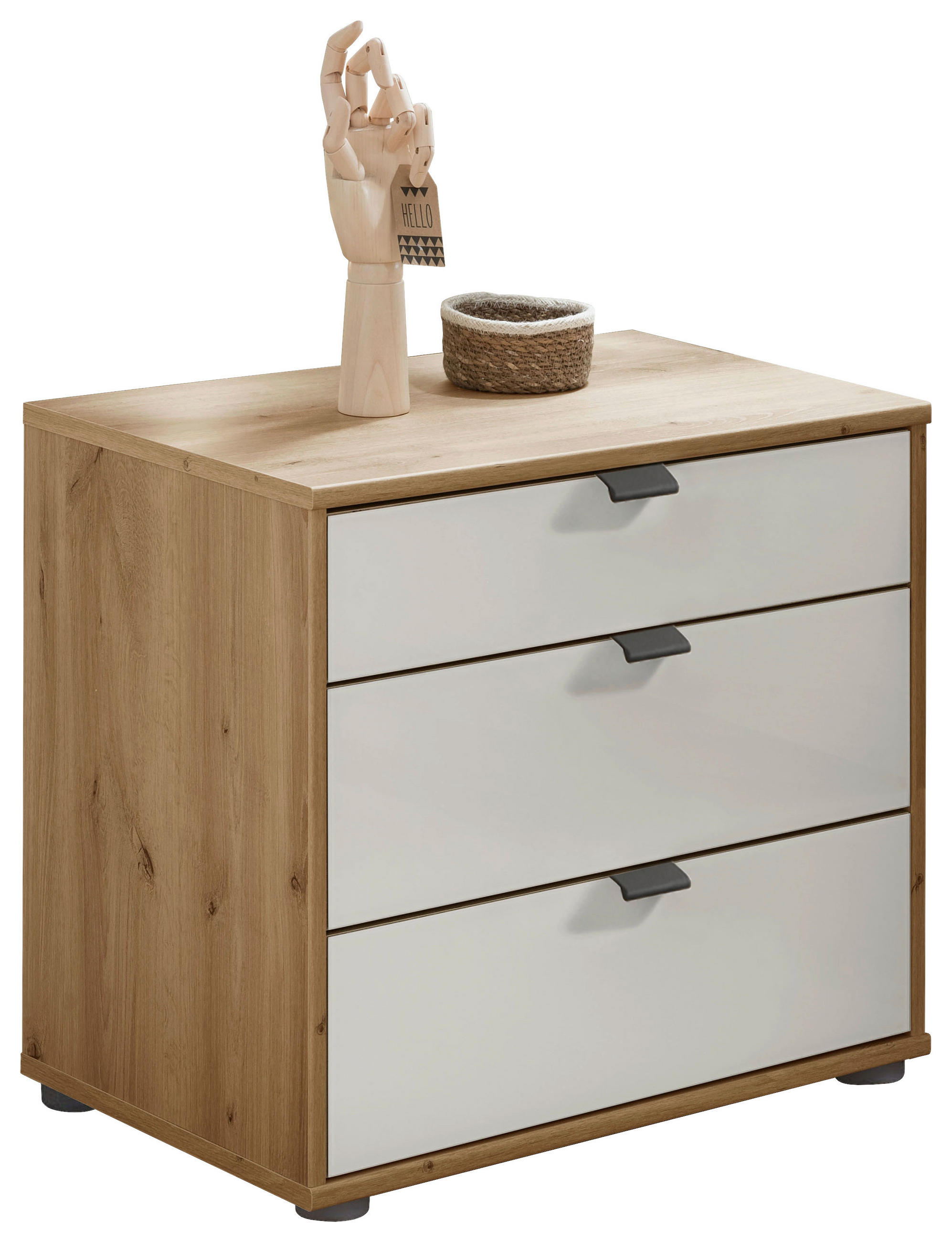 NACHTSCHRANK 40/48/43 cm  - Schieferfarben/Eiche Bianco, KONVENTIONELL, Glas/Holzwerkstoff (40/48/43cm) - Dieter Knoll