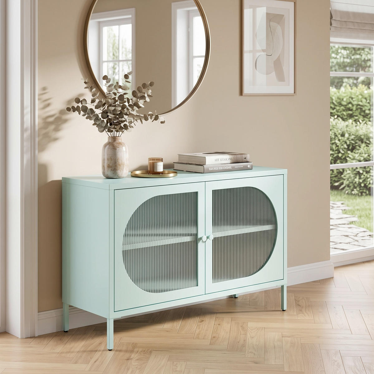 KOMMODE Luna , 100/64/40 cm,  - Blau, Design, Glas/Metall (100/64/40cm) - MID.YOU