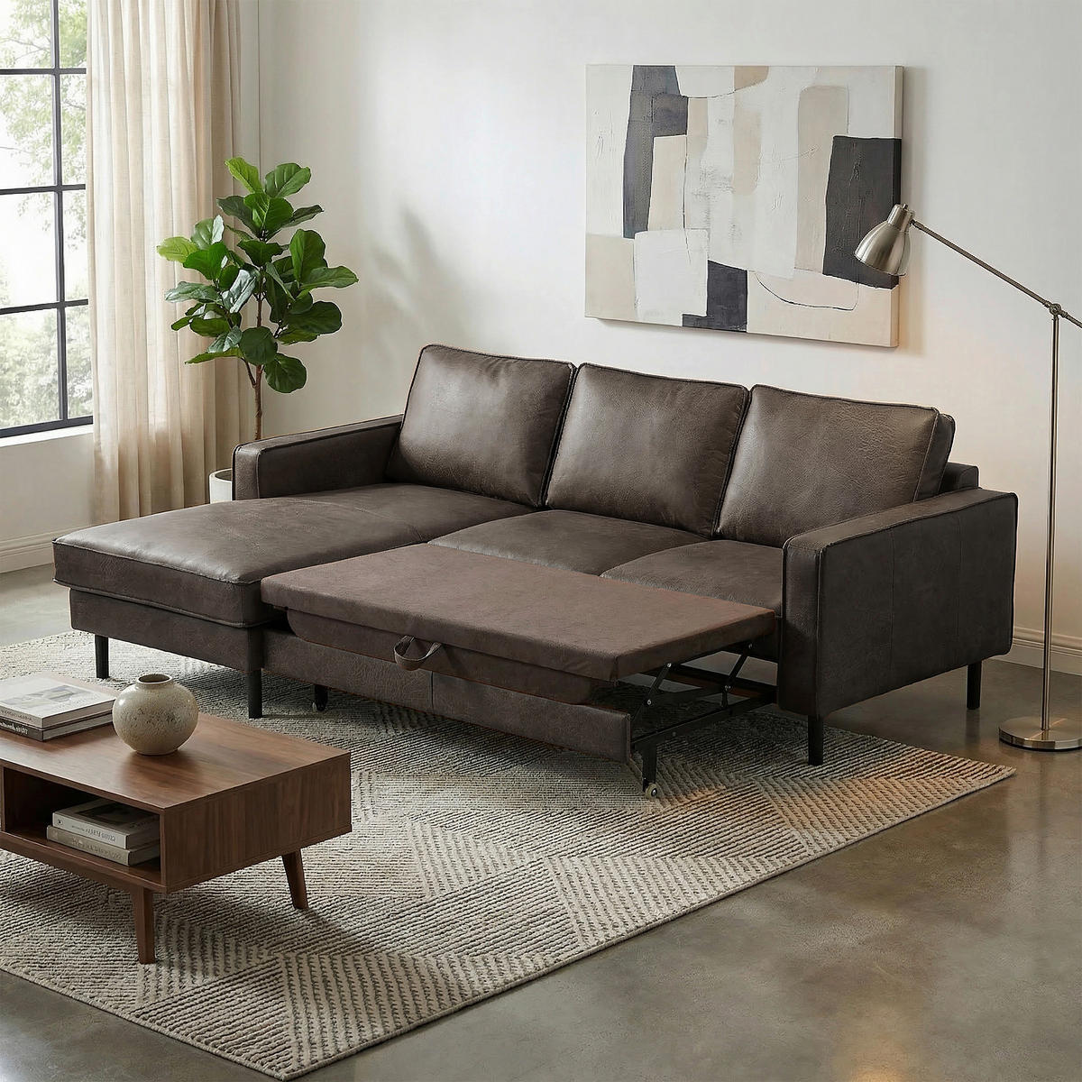 ECKSOFA  in Echtleder Fango  - Fango/Schwarz, Design, Leder/Metall (166/238cm) - Livetastic