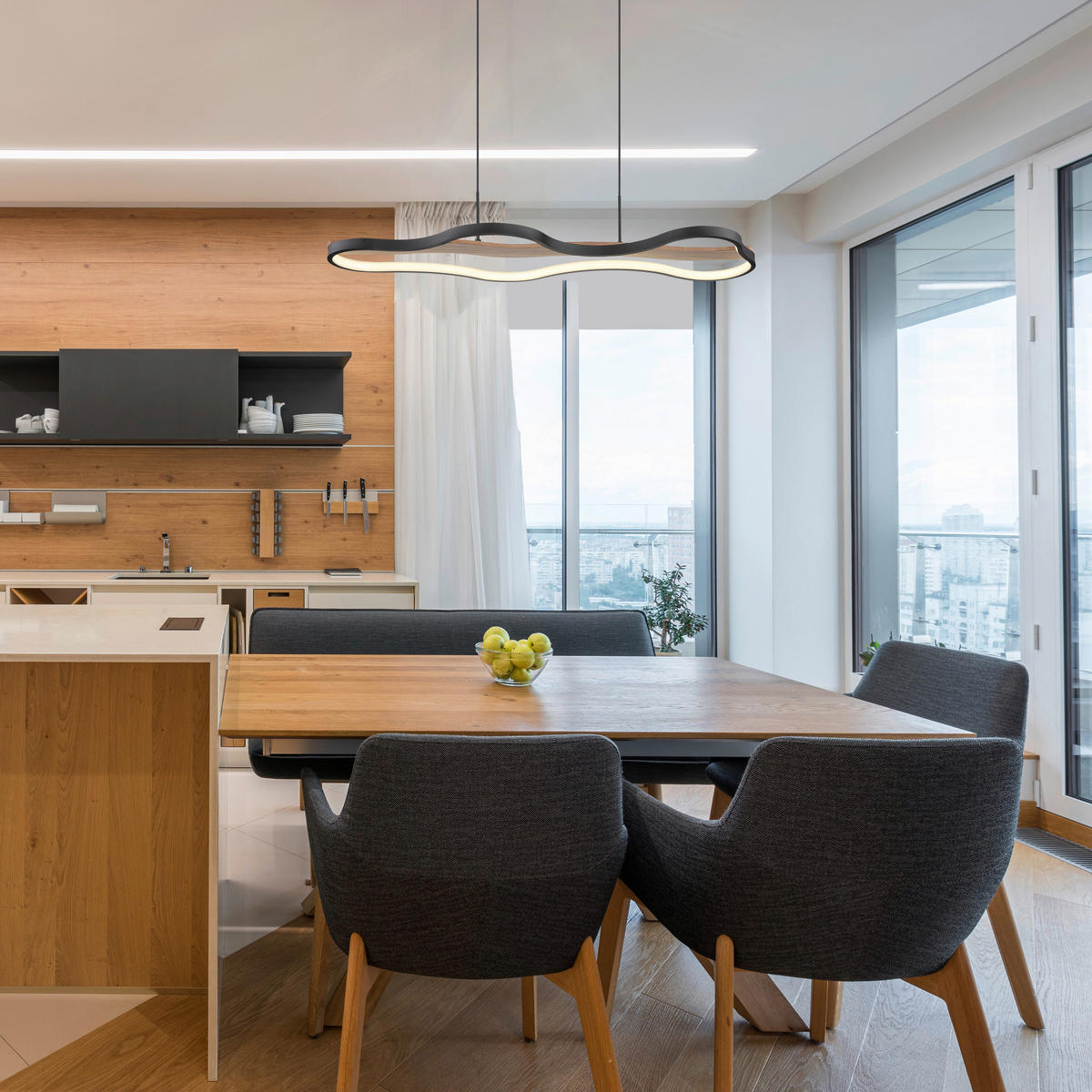 LED-HÄNGELEUCHTE 80,6/29/150 cm    - Dunkelbraun/Opal, Design, Holz/Kunststoff (80,6/29/150cm) - Globo