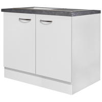 SPÜLENUNTERSCHRANK 100/86/57 cm  in Weiß, Weiß Hochglanz  - Schieferfarben/Edelstahlfarben, MODERN, Holzwerkstoff/Metall (100/86/57cm) - FlexWell