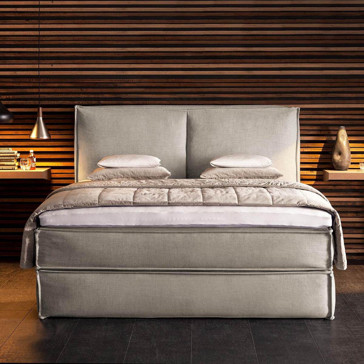 BOXSPRINGBETT 140/220 cm  in Beige  - Beige/Schwarz, Design, Kunststoff/Textil (140/220cm) - home24