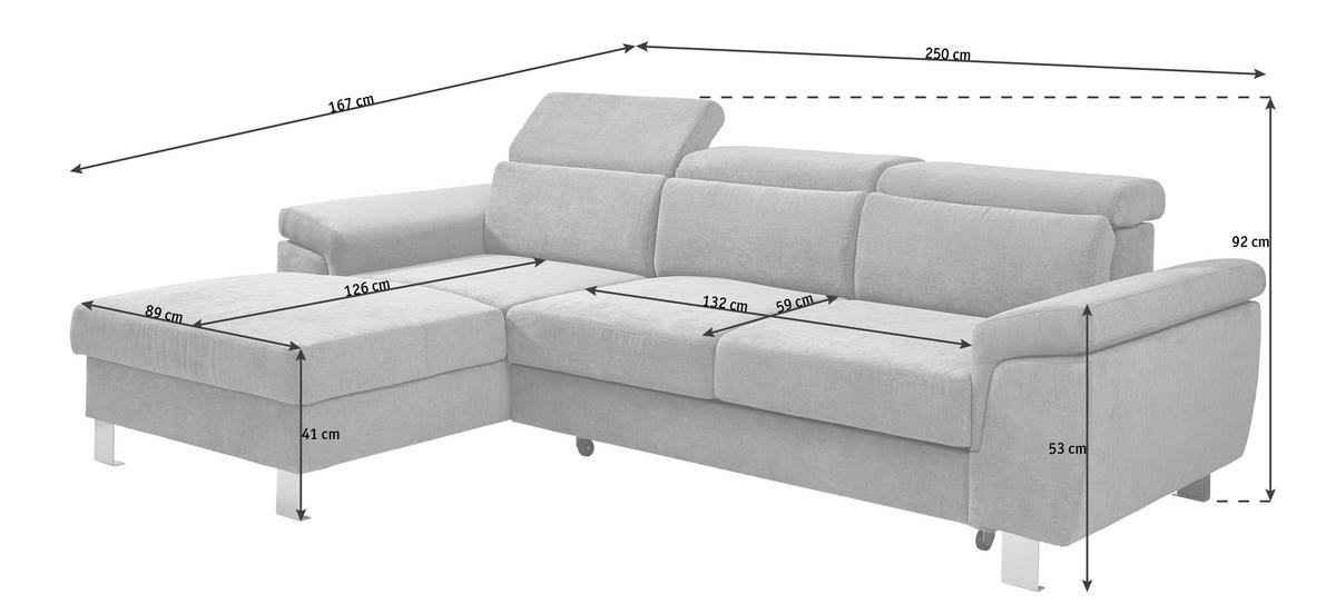 ECKSOFA in Webstoff Grau  - Silberfarben/Grau, Design, Textil/Metall (167/250cm) - Xora