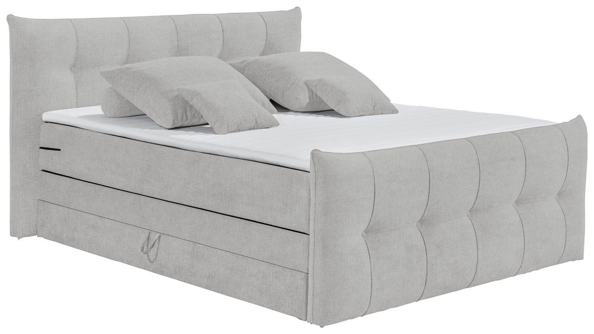 BOXSPRINGBETT 180/200 cm  in Hellgrau  - Hellgrau/Schwarz, Basics, Holzwerkstoff/Kunststoff (180/200cm) - Esposa