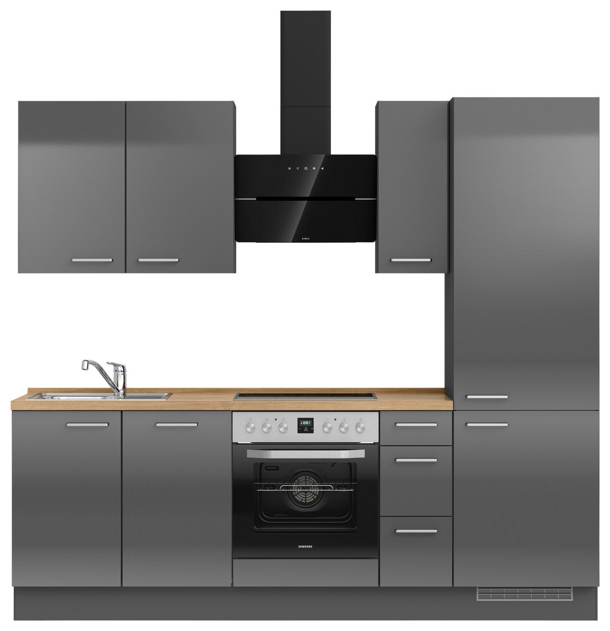 KÜCHENBLOCK 240 cm   in Eichefarben, Schieferfarben  - Schieferfarben/Edelstahlfarben, MODERN, Holzwerkstoff/Metall (240cm) - Nobilia