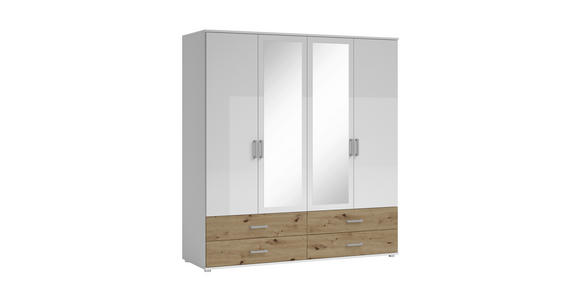 KLEIDERSCHRANK  in Weiß, Eiche Artisan  - Alufarben/Weiß, KONVENTIONELL, Glas/Holzwerkstoff (180/190/51cm) - Carryhome