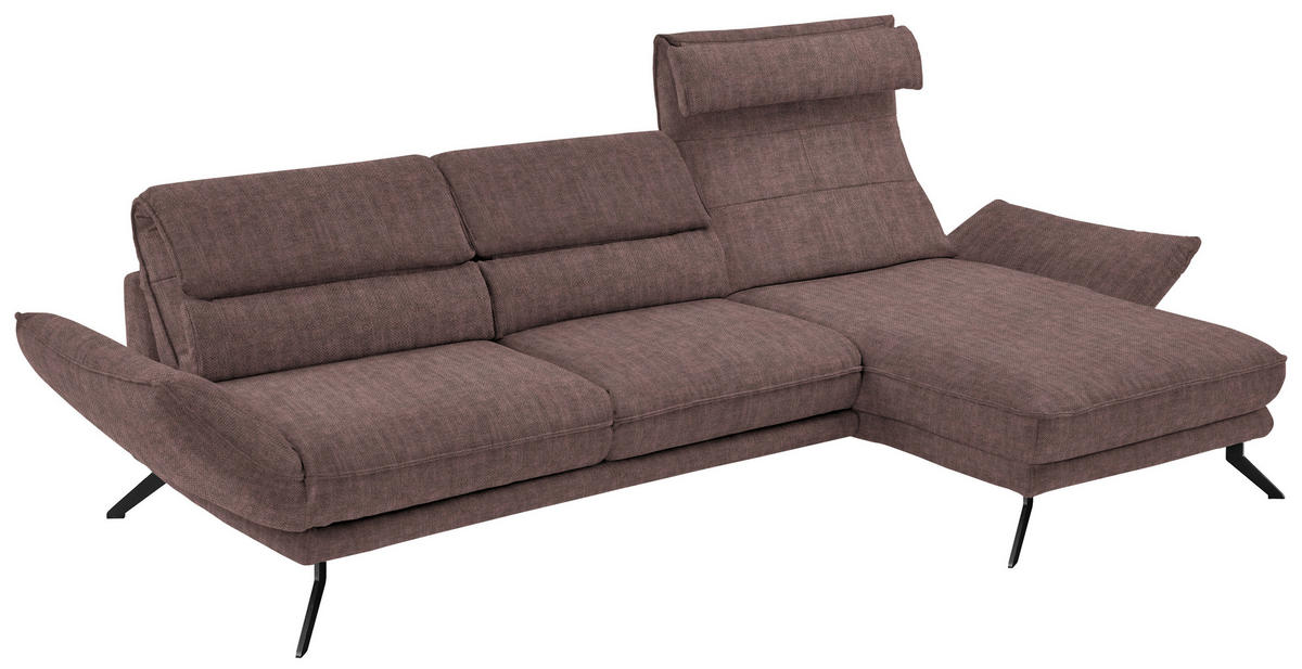 ECKSOFA in Velours Braun  - Schwarz/Braun, Design, Textil/Metall (283/153cm) - Valdera