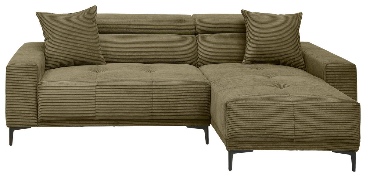 ECKSOFA Cord Olivgrün  - Schwarz/Olivgrün, Basics, Textil/Metall (250/183cm) - Livetastic