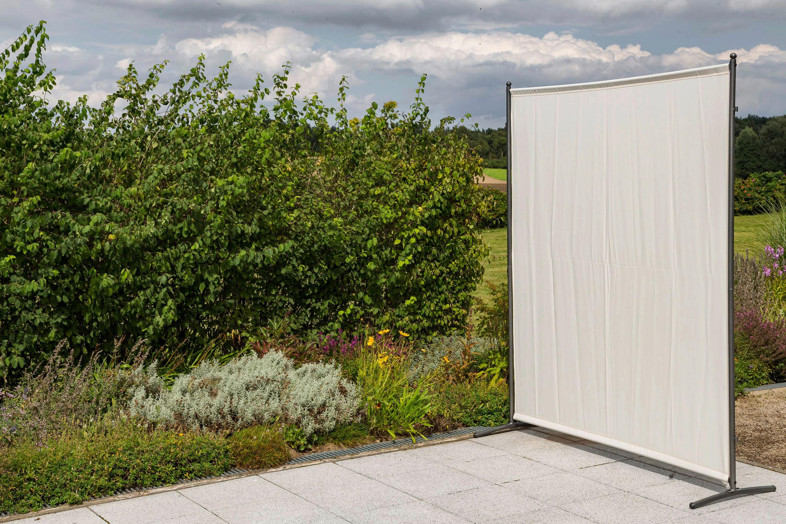 SICHTSCHUTZ - Beige/Silberfarben, KONVENTIONELL, Textil/Metall (155/188/50cm) - Gardenson