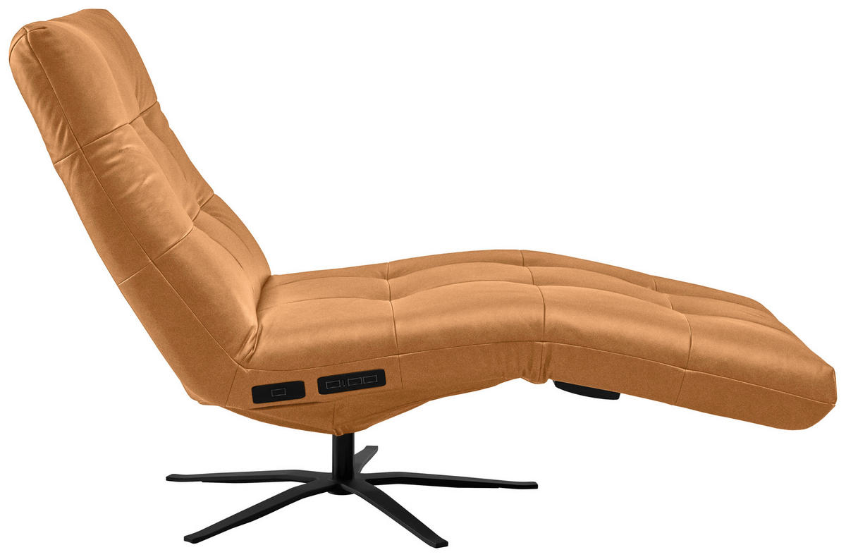 RELAXLIEGE in Echtleder Cognac  - Cognac/Schwarz, MODERN, Leder/Metall (82/53-115/156-206cm) - Pure Home Comfort