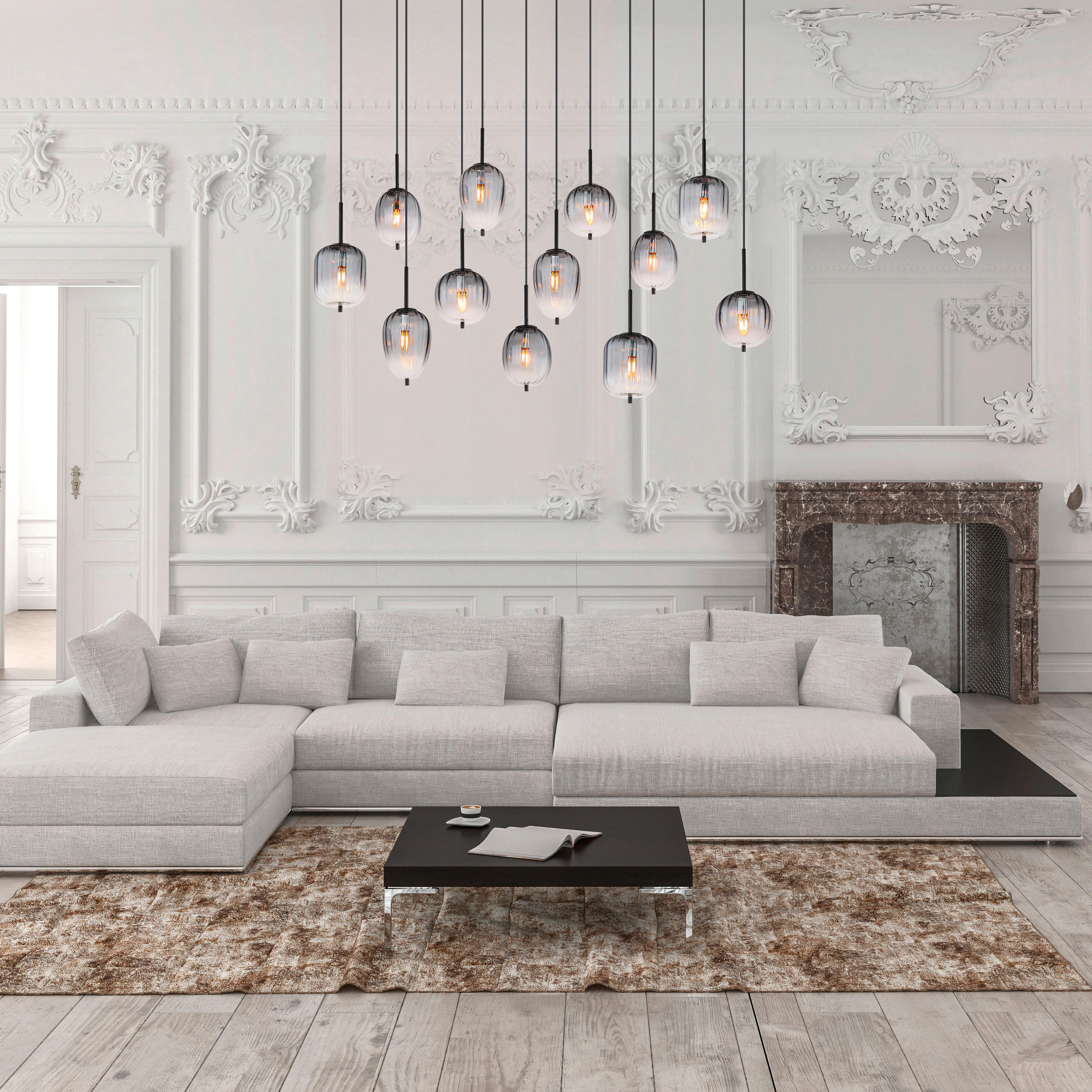 HÄNGELEUCHTE 160/34/130 cm    - Klar/Schwarz, Design, Glas/Kunststoff (160/34/130cm) - Globo