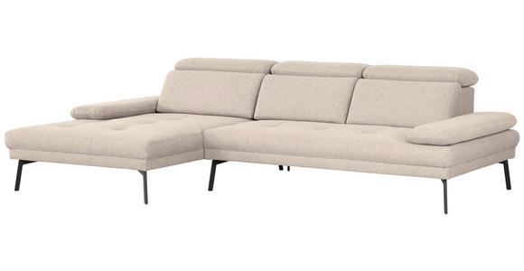 ECKSOFA Ottomane links, Eckteil  More_LZ Sandfarben Webstoff  - Sandfarben/Schwarz, Design, Textil/Metall (188/296cm) - Xora
