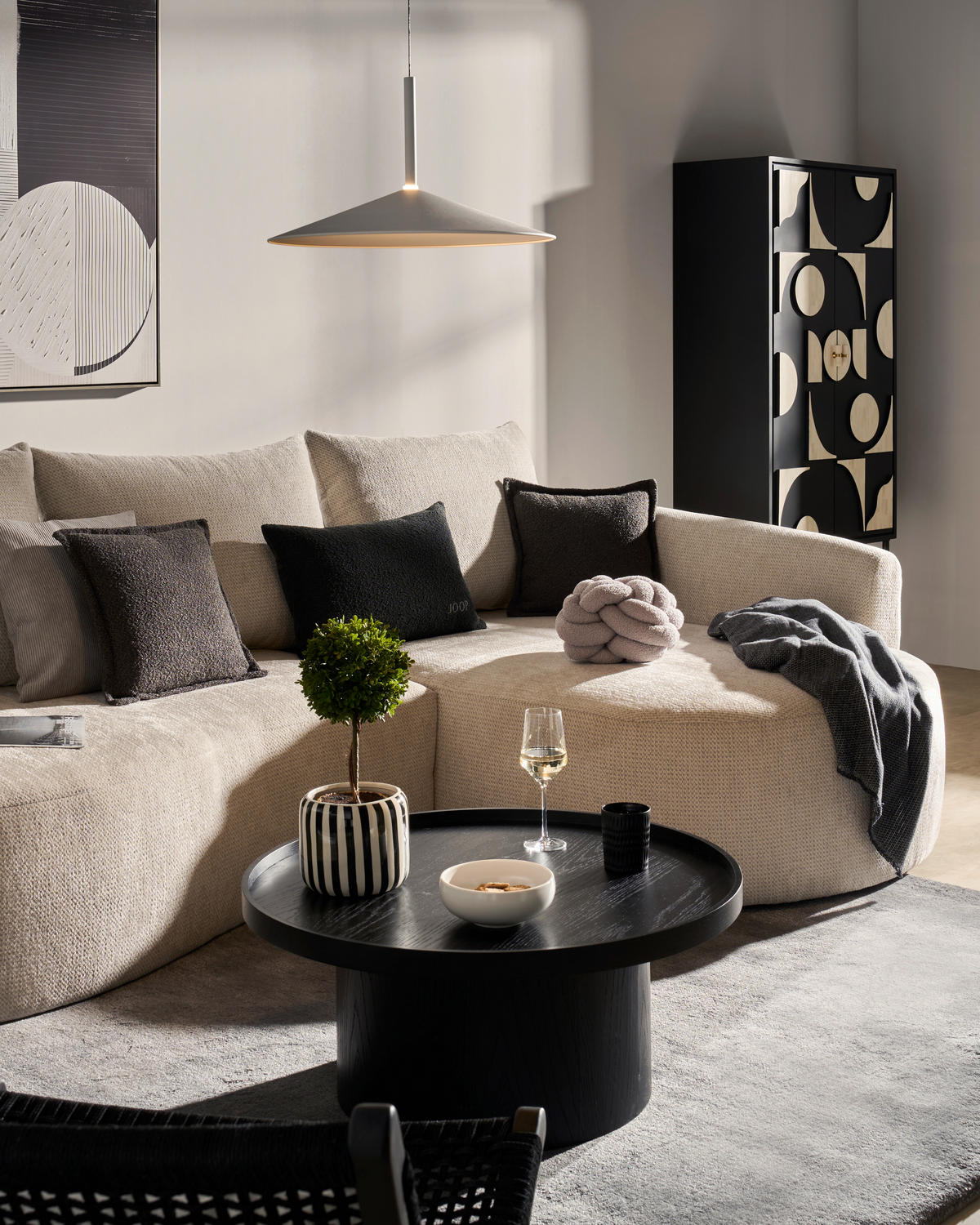 ECKSOFA in Chenille Greige  - Greige/Schwarz, MODERN, Kunststoff/Textil (287/179cm) - Carryhome