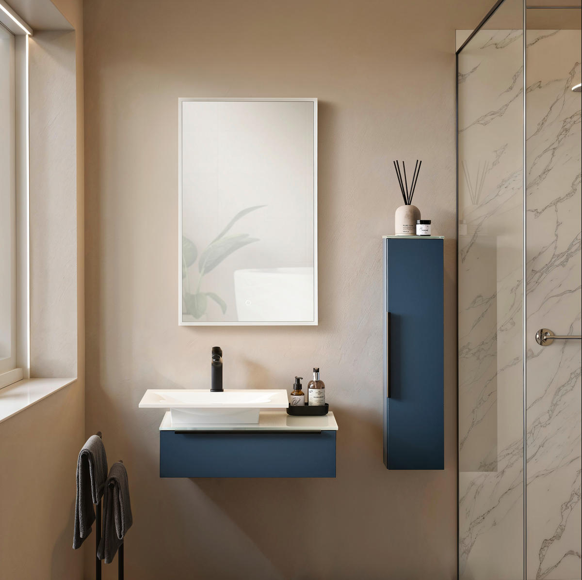 WASCHTISCHKOMBI 66,6 cm  - Blau/Schwarz, KONVENTIONELL, Holzwerkstoff/Stein (66,6cm) - Novel